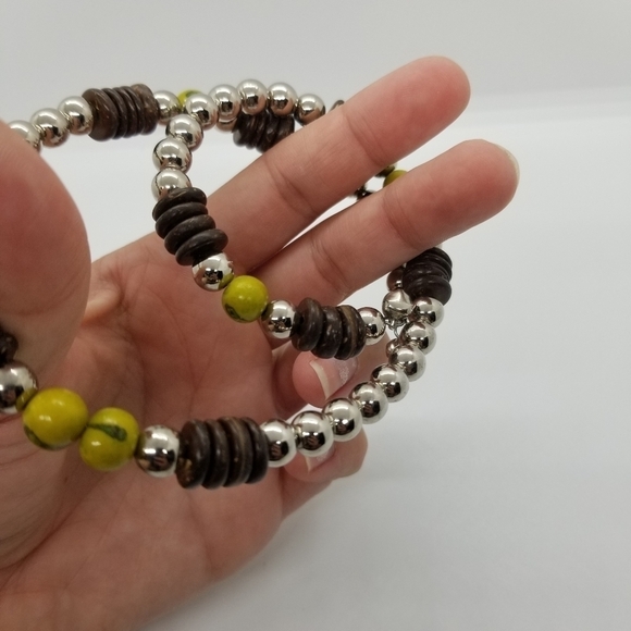 beaded coil wrap bracelet silver brown yellow-green - Picture 7 of 7